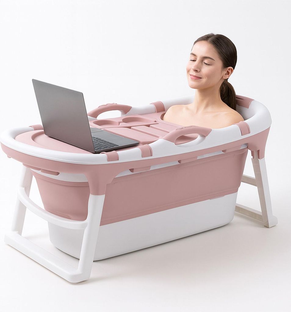 FlinQ faltbare Badewanne – für Erwachsene – zusammenklappbar – mobiles Sitzbad – auch für Kinder – 121 cm – Rosa