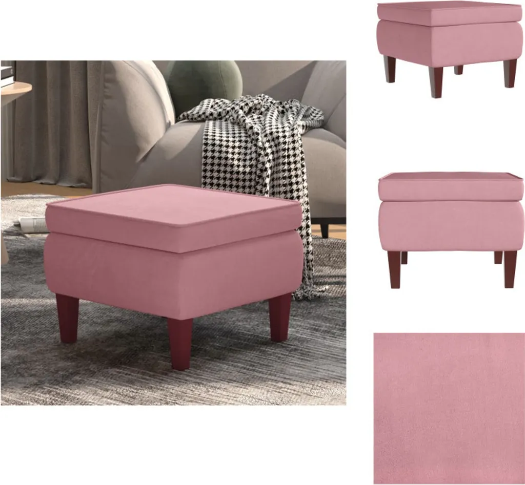 Sgabello Rosa vidaXL Gambe Legno - Comodo Poggiapiedi Velluto