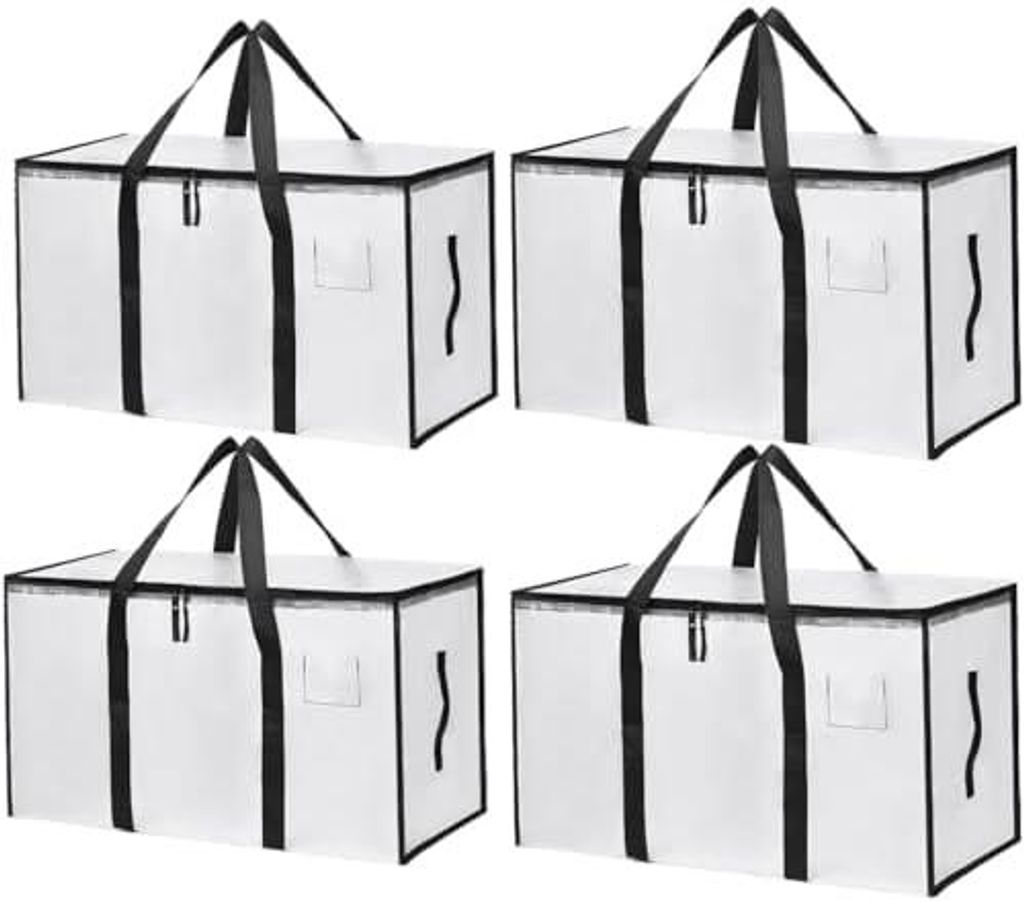 4 Pack Clear Clothes Storage Bags Water Resistant Thickened Storage Bag, 91L Large Foldable Packing Boxes Wardrobe Organizer Moving Bags for Beddin...