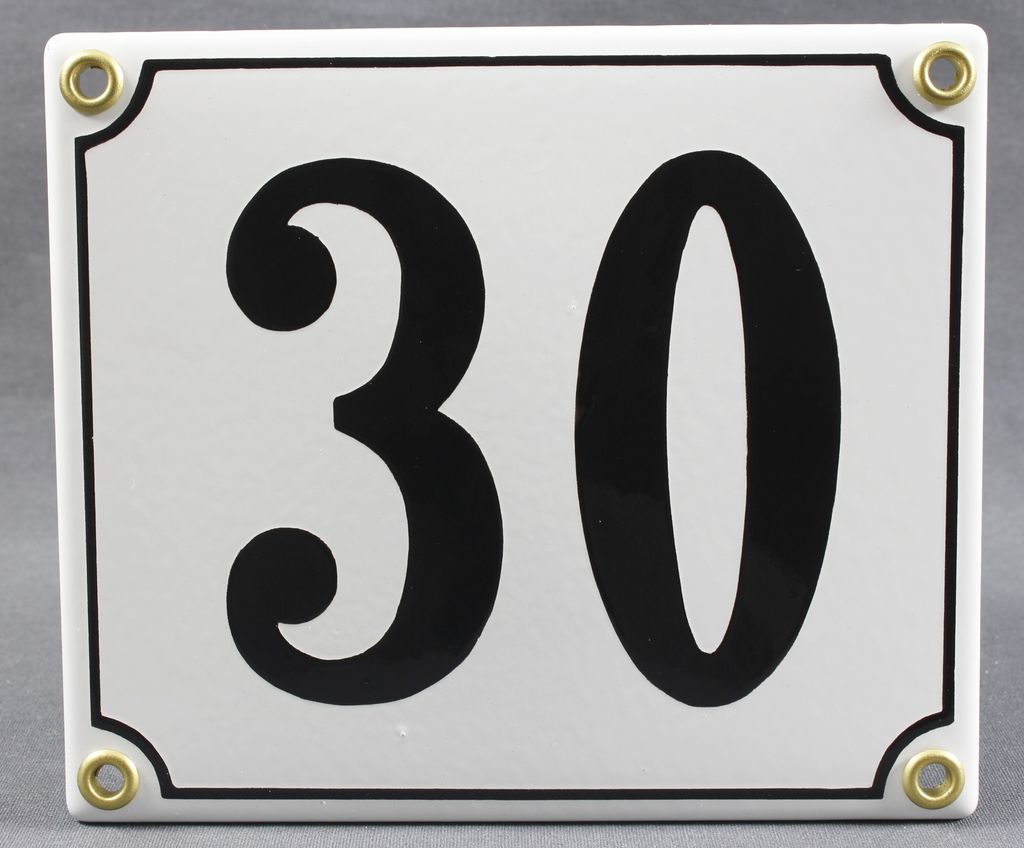 Hausnummernschild 30 weiß 12x14 cm Schild Emaille Hausnummer Haus Nummer Zahl Ziffe