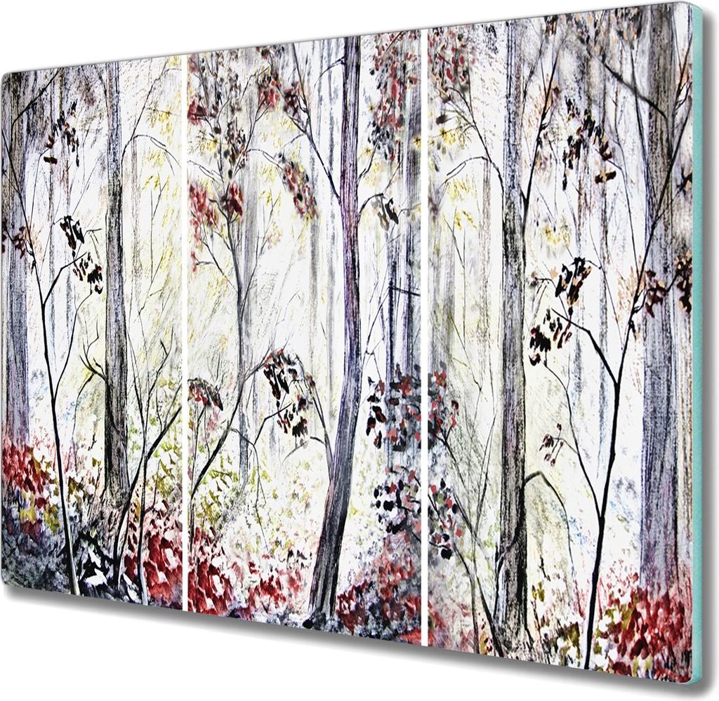 Coloray Hackbrett Kochplattenabdeckung Herdabdeckplatte 60x52 cm Schneidebrett Küchenbrett - Wald Blätter