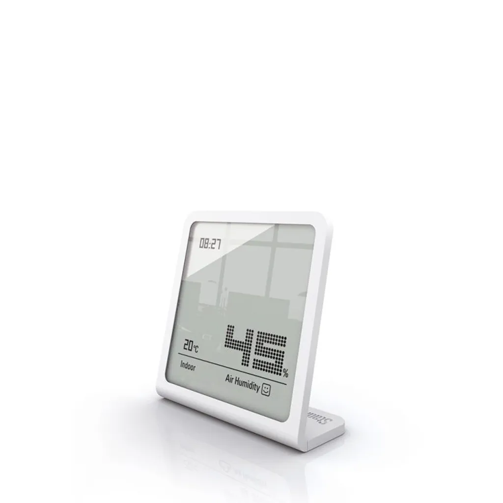 Hygromètre Digital de Table Selina Blanc avec Horloge et Écran LCD