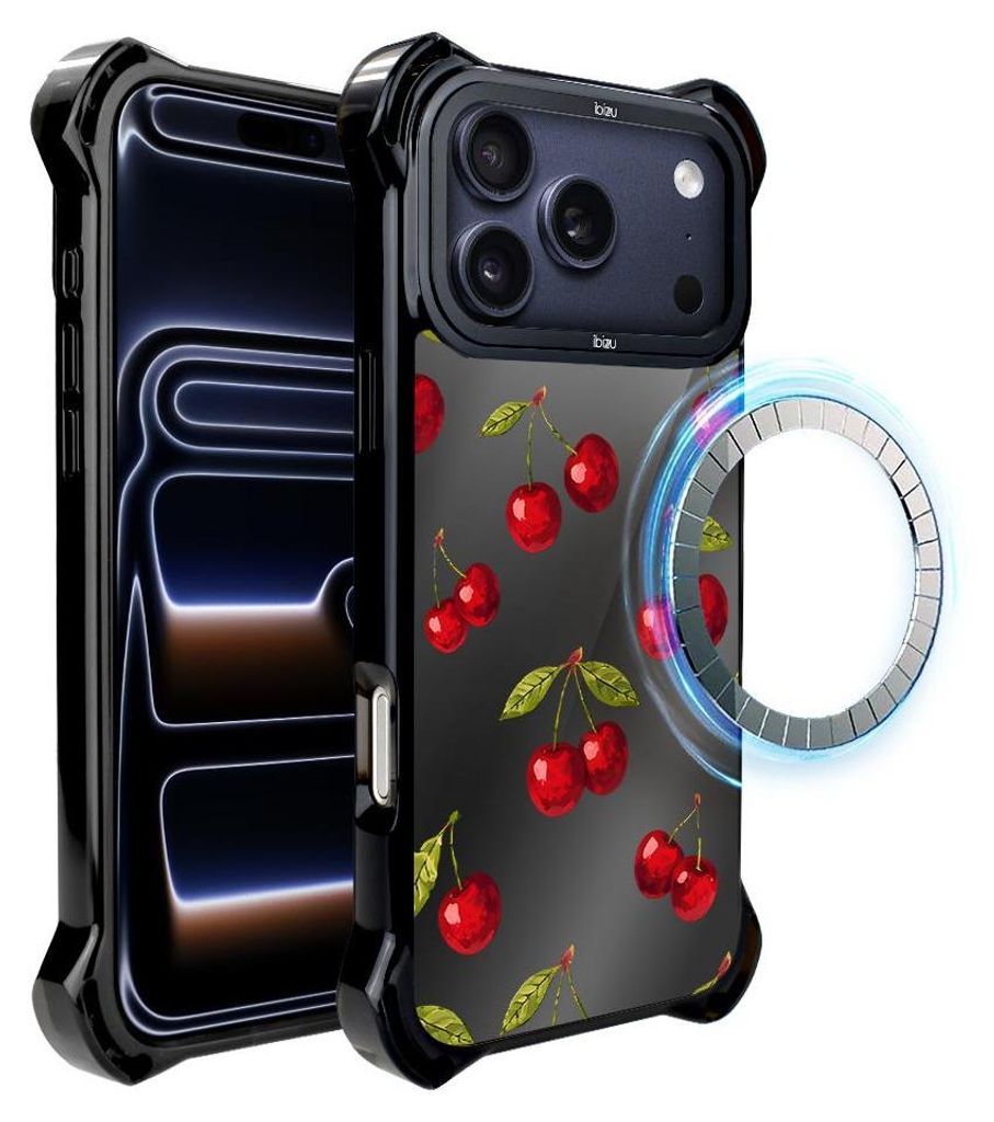 Schutzhülle für das iPhone 17 Pro, MagSafe-kompatibel, verstärkte Ecken, schwarz, Kirschen