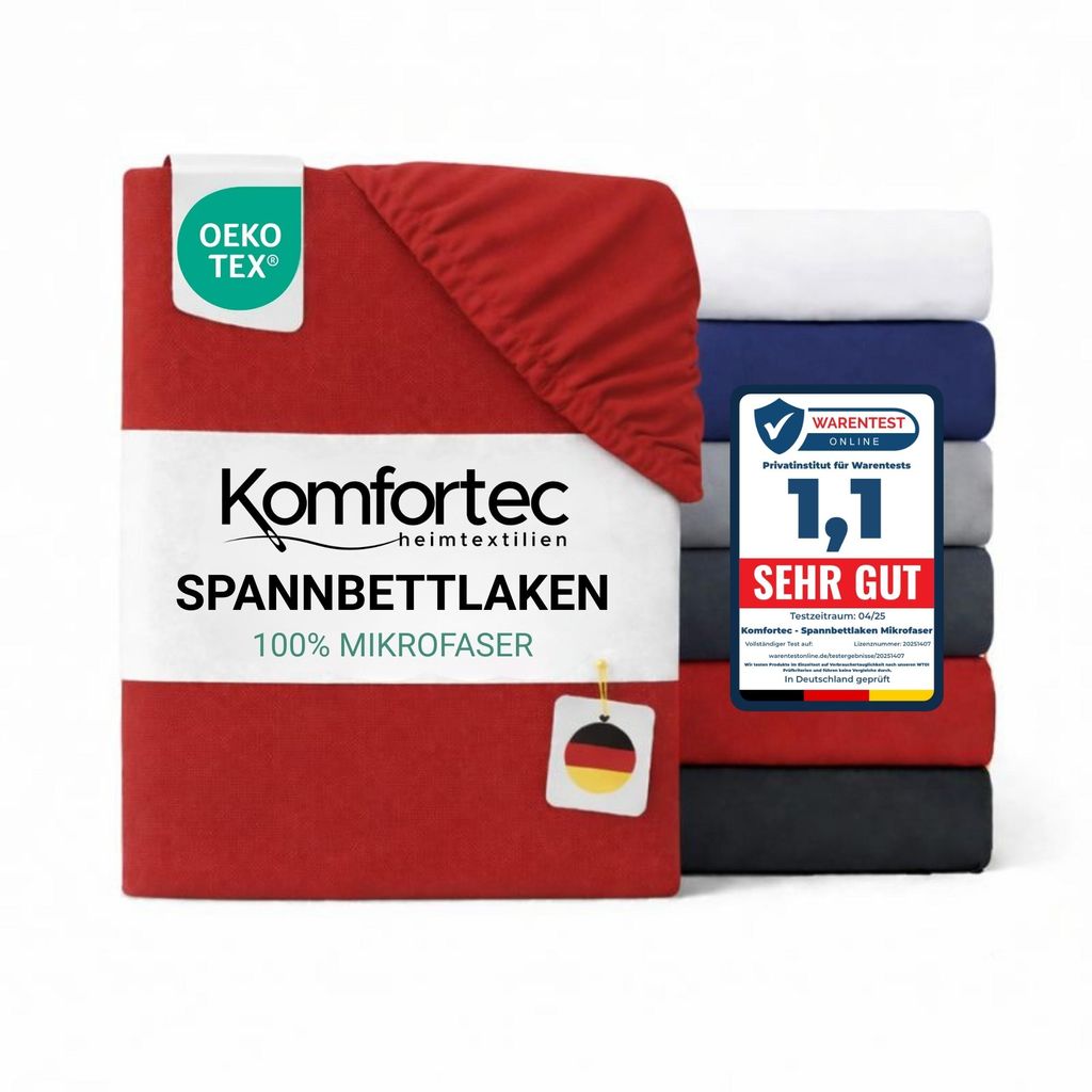 Komfortec Spannbettlaken 200x200 cm, Bettlaken Boxspringbett bis 15cm - 30cm Matratzenhöhe, Rot