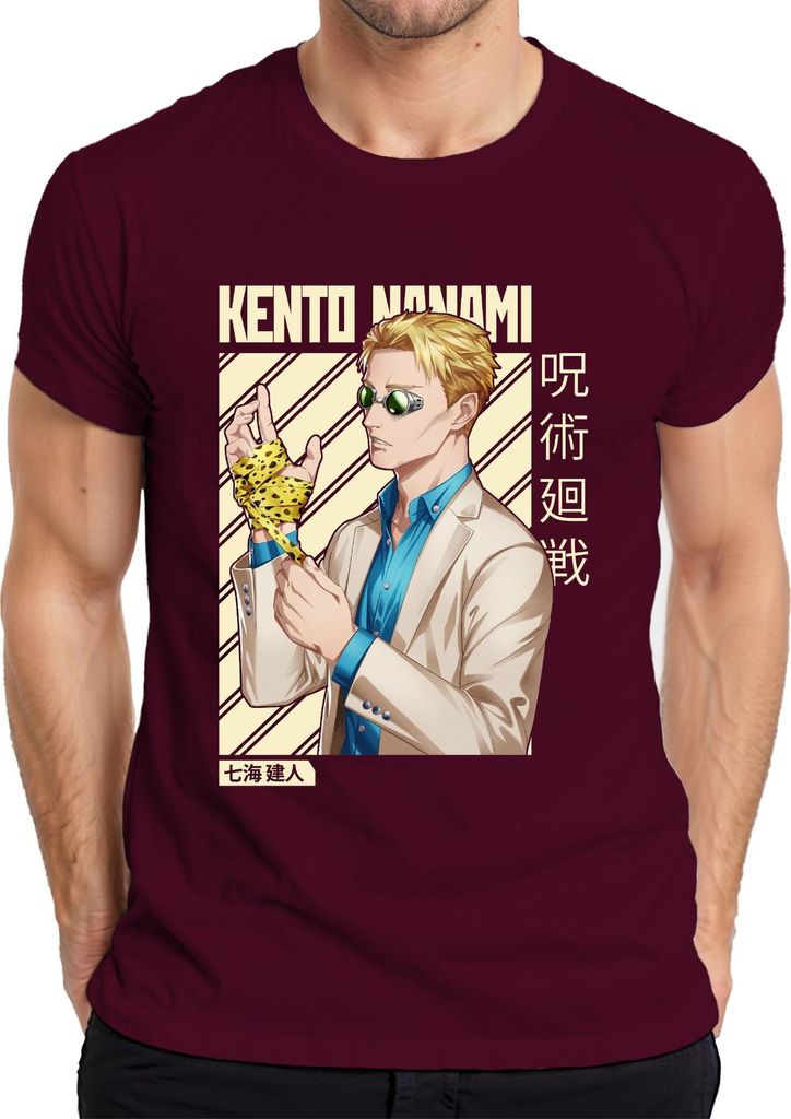 Kento Nanami Jujutsu Kaisen Anime Manga Anzug Geschenk Vintage Herren T-Shirt, Burgundy, XXL