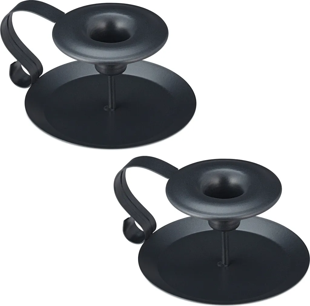 Chandelier à Main Vintage en Métal Noir - Lot de 2 Supports Bougies