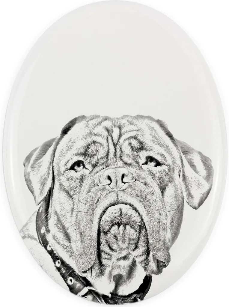 Dogue de Bordeaux - targa commemorativa con immagine di cane, lapide con stampa, targa ovale personalizzata del marchio Art-Dog