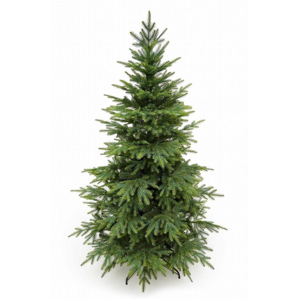 A full shot of an artificial Christmas tree.