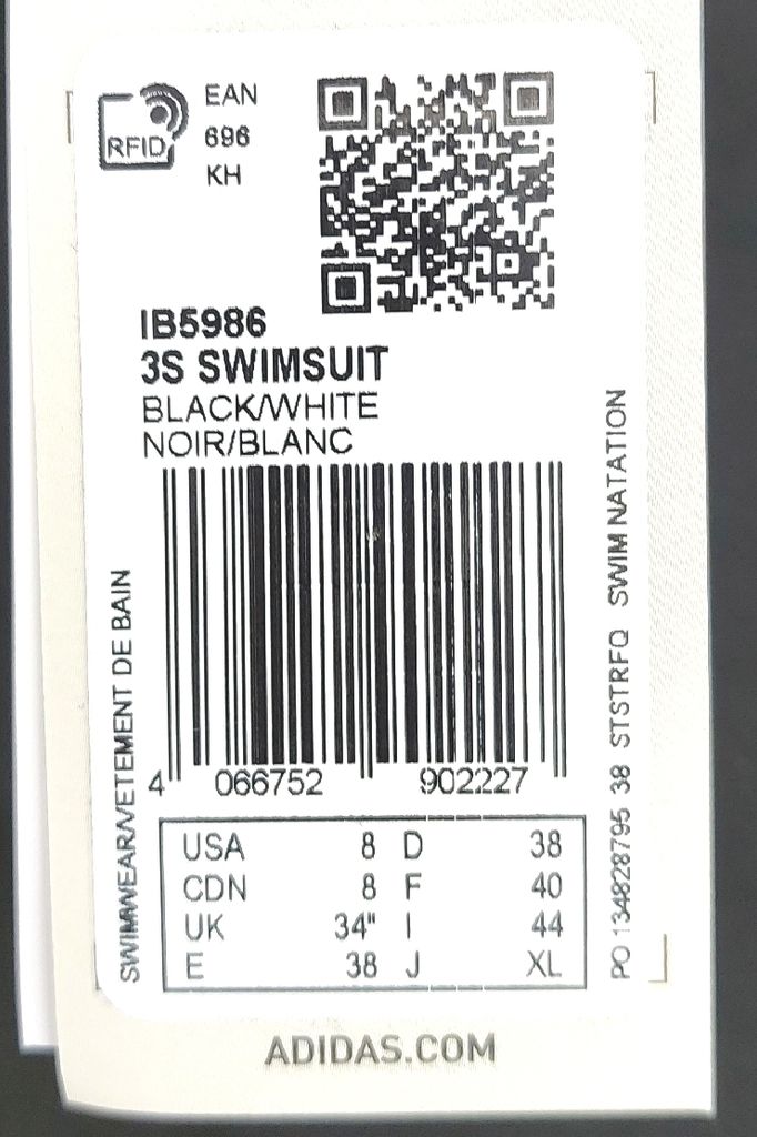 ADIDAS 3S SWIMSUIT damski kostium kąpielowy czarny 38