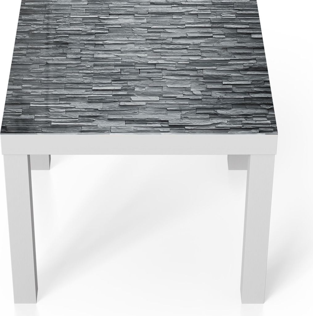 DEQORI Couchtisch 55x55 cm Weiß 'Unebene Schieferwand' Glas Beistelltisch