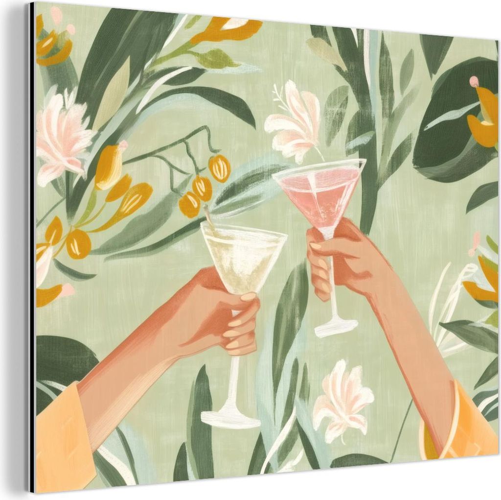 MuchoWow Wanddekoration Metall Metallbild Wandkunst 40x30 cm Gläser - Cheers - Grün MuchoWow Aluminium Gemälde - Dekoration Wohnzimmer