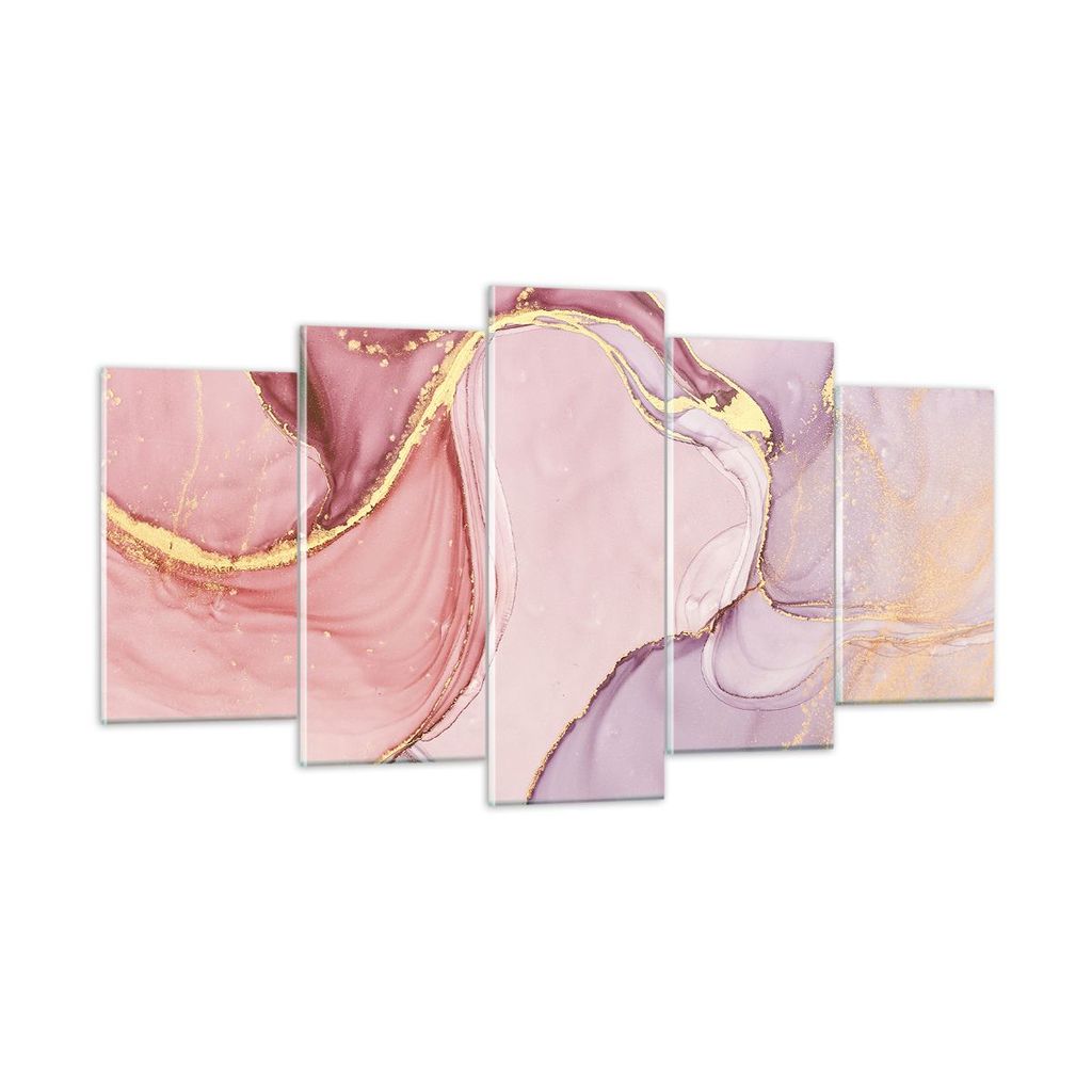Bilder auf glas - 5 Teile - Abstraktion Marmor Rosa - 160x85cm - Glasbilder - Wandbilder - Bilder - zum Aufhängen bereit - Wanddekoration aus Glas...