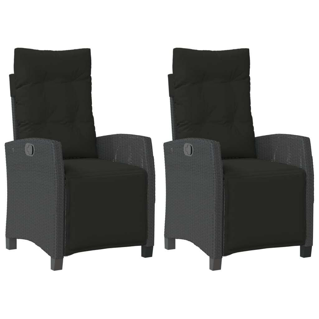 vidaXL Gartensessel mit Fußteil 2 Stk. Verstellbar Schwarz Poly Rattan
