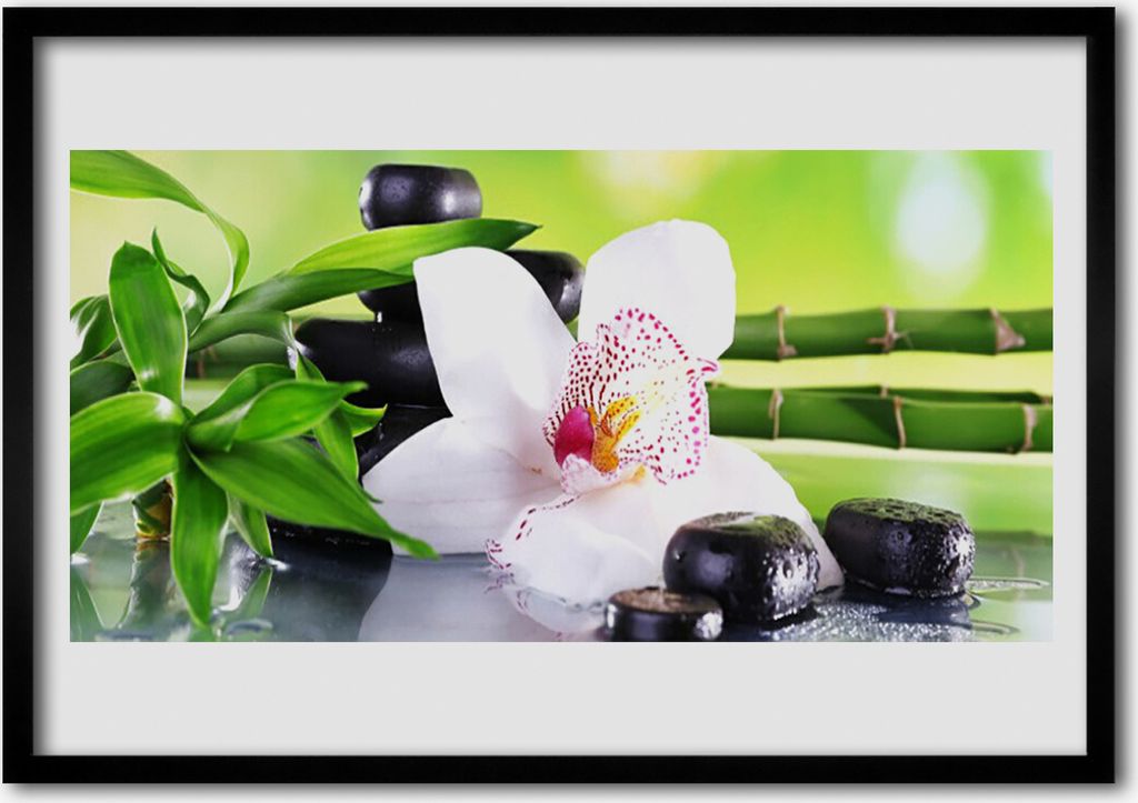 Bild 70x50 MDF-Rahmen Wandkunst Orchid Bambus-Blätter