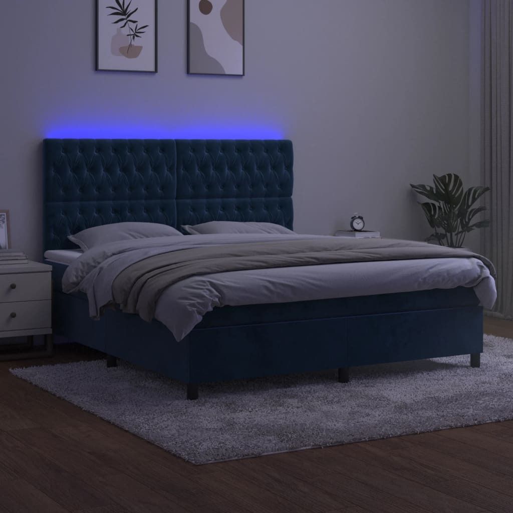 Maison Exclusive - Boxspringbett mit Matratze & LED Dunkelblau 180x200 cm Samt