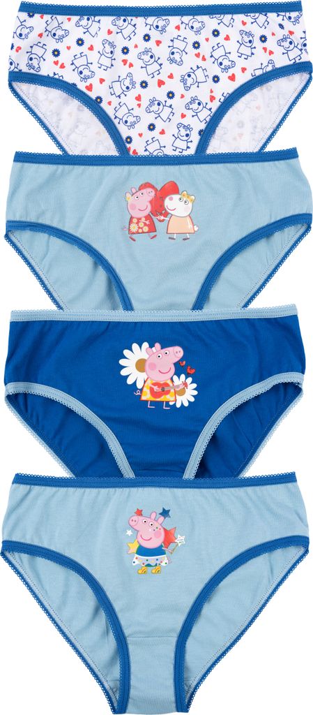 Peppa Wutz Panty für Mädchen - Kinder Unterhose Slip Unterwäsche Blau (4er Pack) 98-104