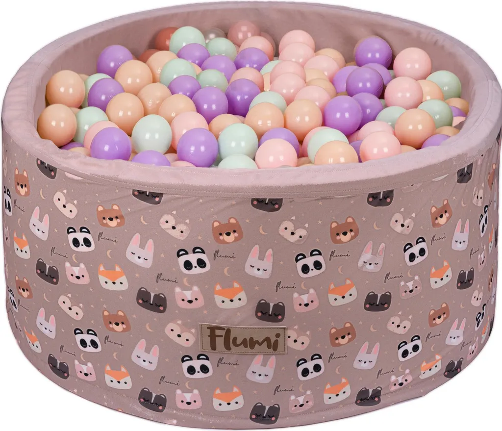 Piscine à balles 80x40 cm Flumi Oursons - 200 boules violet menthe pêche