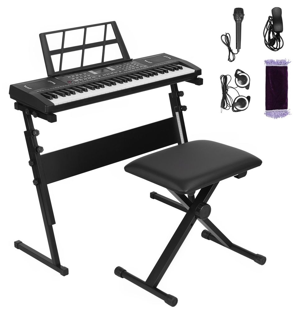 Elektronisches Keyboard mit 61 Tasten, Lautsprecher, Kopfhörer, Mikrofon, Notenständer, Hocker, 300 Klangfarben und Rhythmen, Digitalpiano für A...