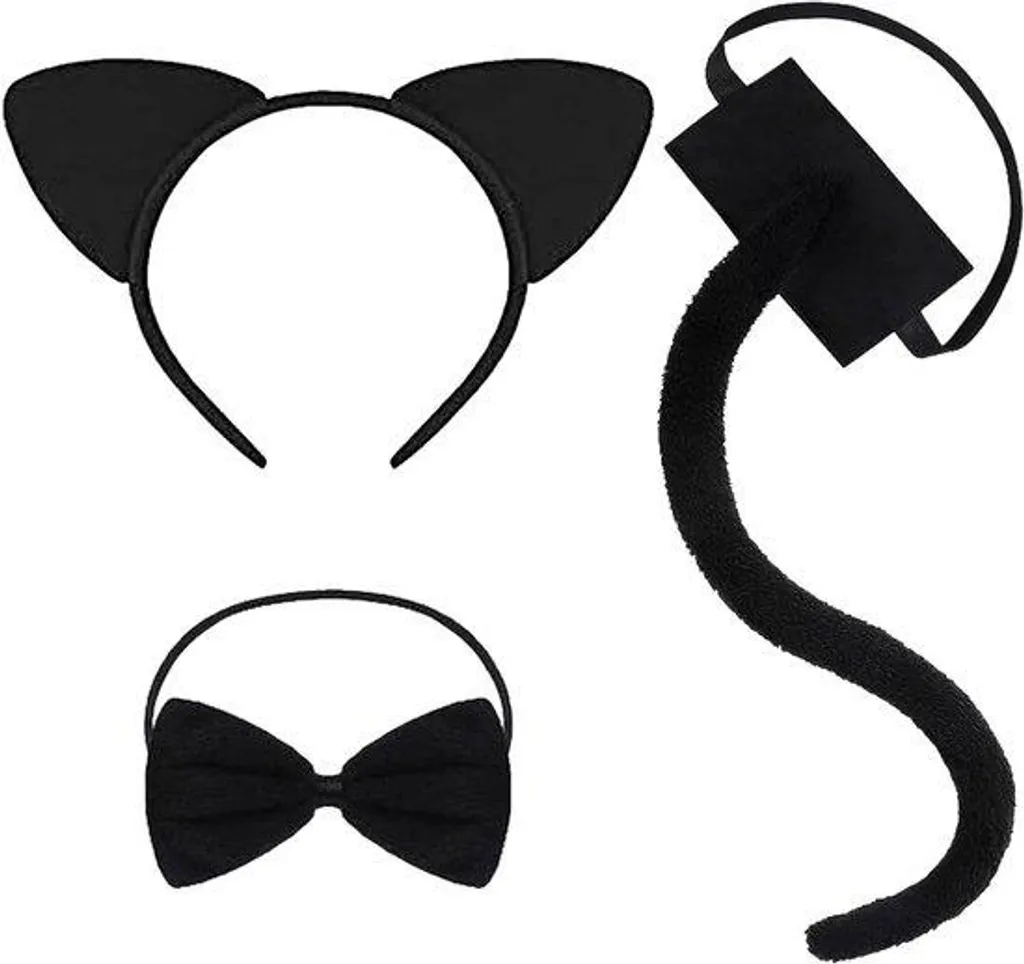 Kit accessoire déguisement chat 3 pcs, queue et oreilles, noir et confortable