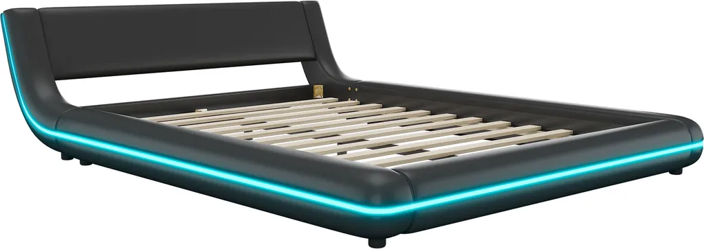 Lit double 140x200 cm idéal pour chambre moderne avec option LED noir