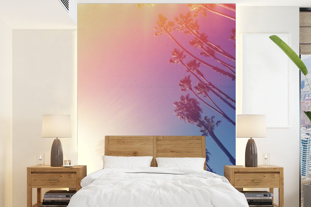 MuchoWow Fototapete für Wohnzimmer oder Schlafzimmer Wandtapete Vinyl Motivtapete Palmen in Beverly Hills in den Vereinigten Staaten - 195x260 c...