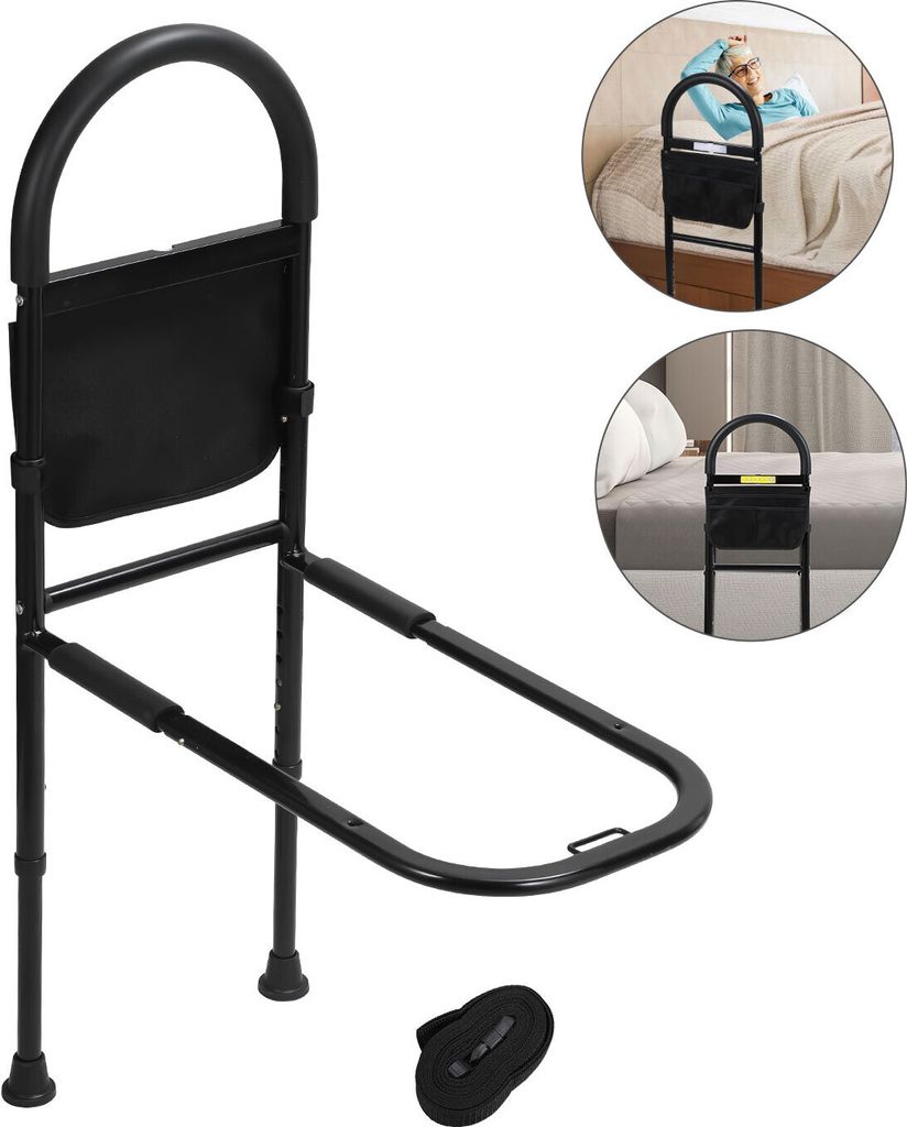 TolleTour Aufstehhilfe Bett Bettgitter für Ältere Sicherheit Bettgeländer mit Lagerung Tasche und Sensorlicht Höhe Verstellbar