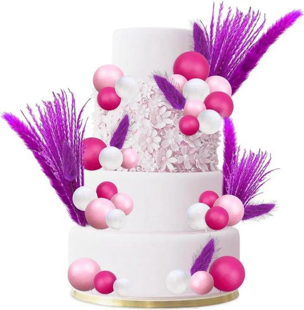 Kit topper de gâteau boules roses et feuilles de palmier pour dessert