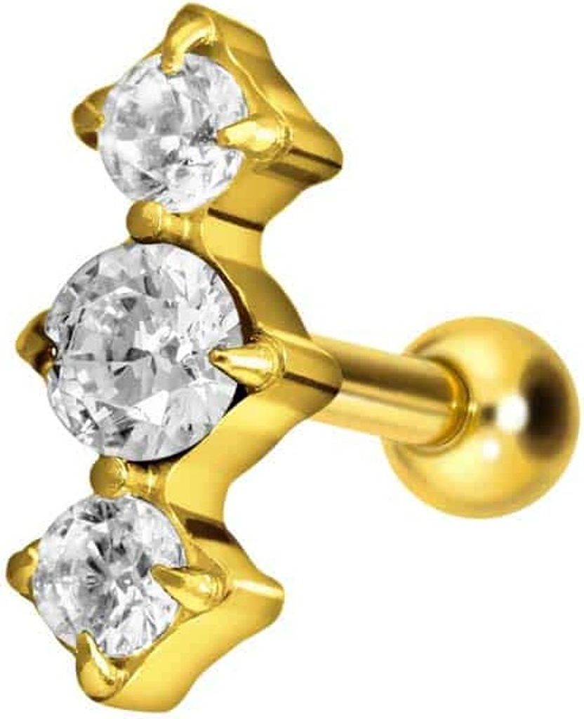 Ohrpiercing Titan Ohrpiercing mit Innengewinde 3 EINGEFASSTE KRISTALLE Gold Stablänge: 8mm