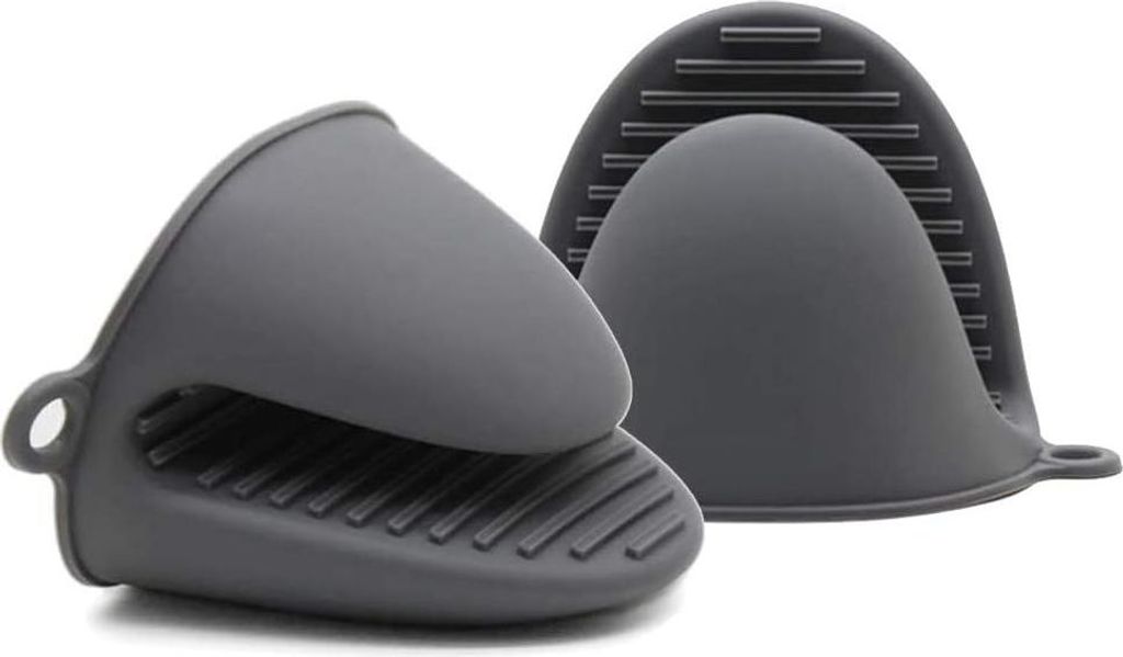 Dicker, hitzebeständiger Silikon-Ofenhandschuh zum Kochen, Backen, Grillen und Braten (Grau)
