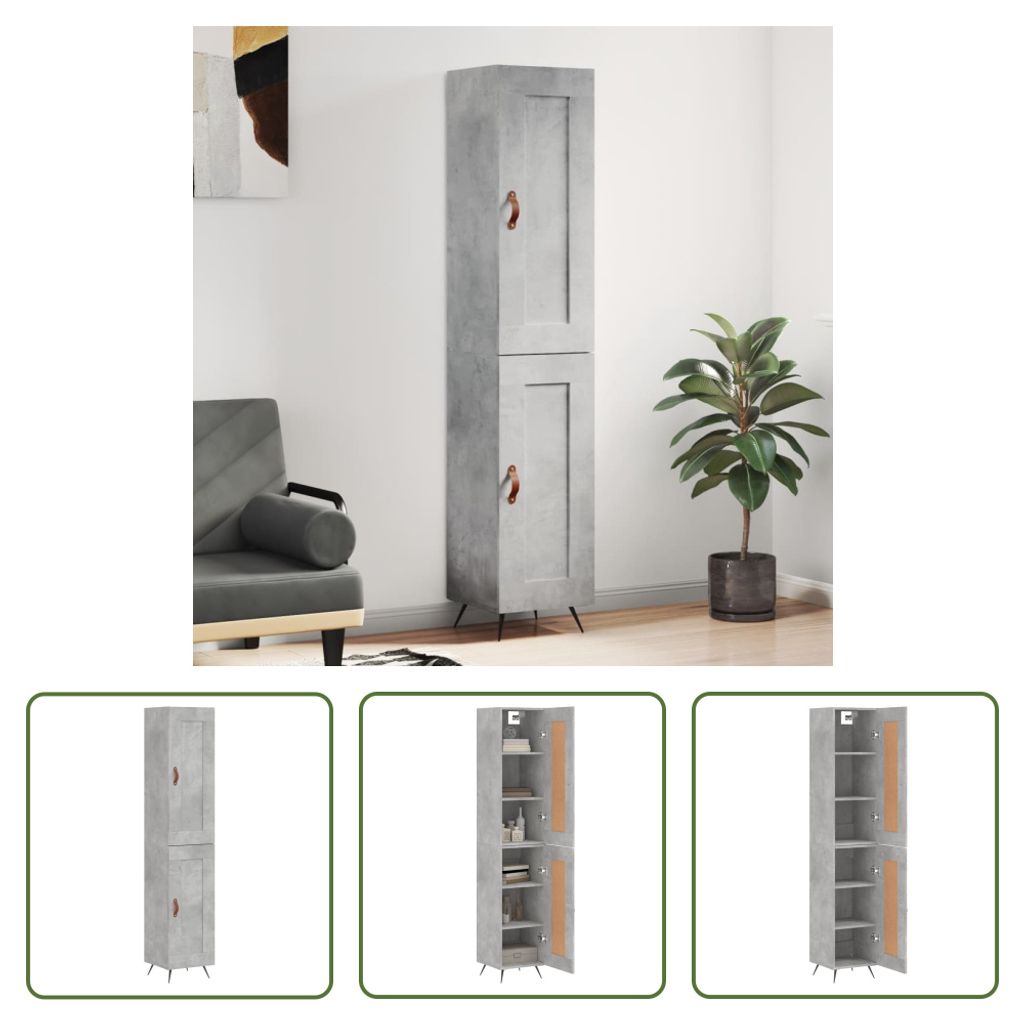 The Living Store Highboard Betongrau 34,5x34x180 cm Holzwerkstoff