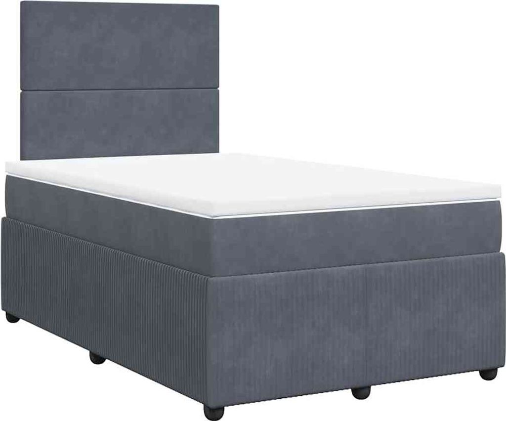 vidaXL Boxspringbett mit Matratze Dunkelgrau 120x200 cm Samt