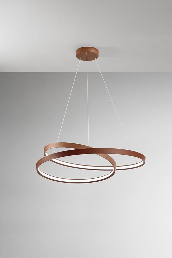 55-W-LED-Pendelleuchte, rund, dimmbar (Farbtemperatur), matt-zimtfarbenes Metallgestell, höhenverstellbar, modernes Design - Perenz