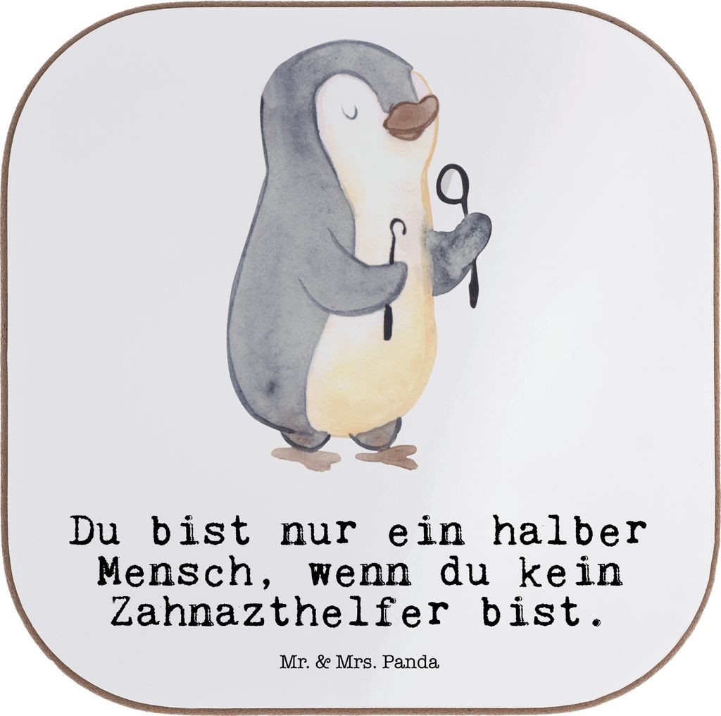 Mr. & Mrs. Panda Untersetzer für Gläser Zahnarzthelfer Herz - Weiß - Geschenk, Tassen, Coaster, gläseruntersetzer, Holzuntersetzer, bierunterse...