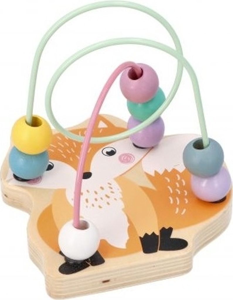 adam toys Mini Motorikschleife, Motorikwürfel ab 1 Jahr, bemaltes Holz - Baby Motorik-Spielzeug - Waldtiere, Fuchs - Lernspielzeug - Motorik-Schle...