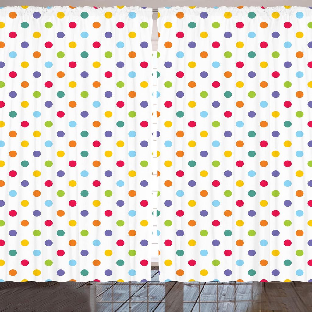 ARANDE Abstrakt Gardine, Bunte Polka Dots Round Circular Vintage Mode Mädchen Feminine Baby Design, 280 x 175 cm, Mehrfarbig