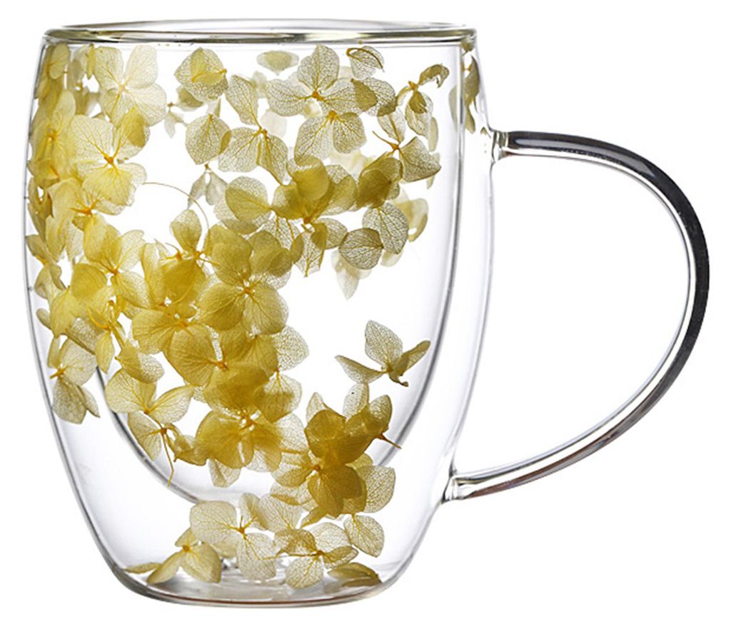 Doppelwandiger Glasbecher mit Wärmeisolierung, einzigartigem Blumenmuster, isolierter, hitzebeständiger Becher für Tee und Latte Macchiato mit H...