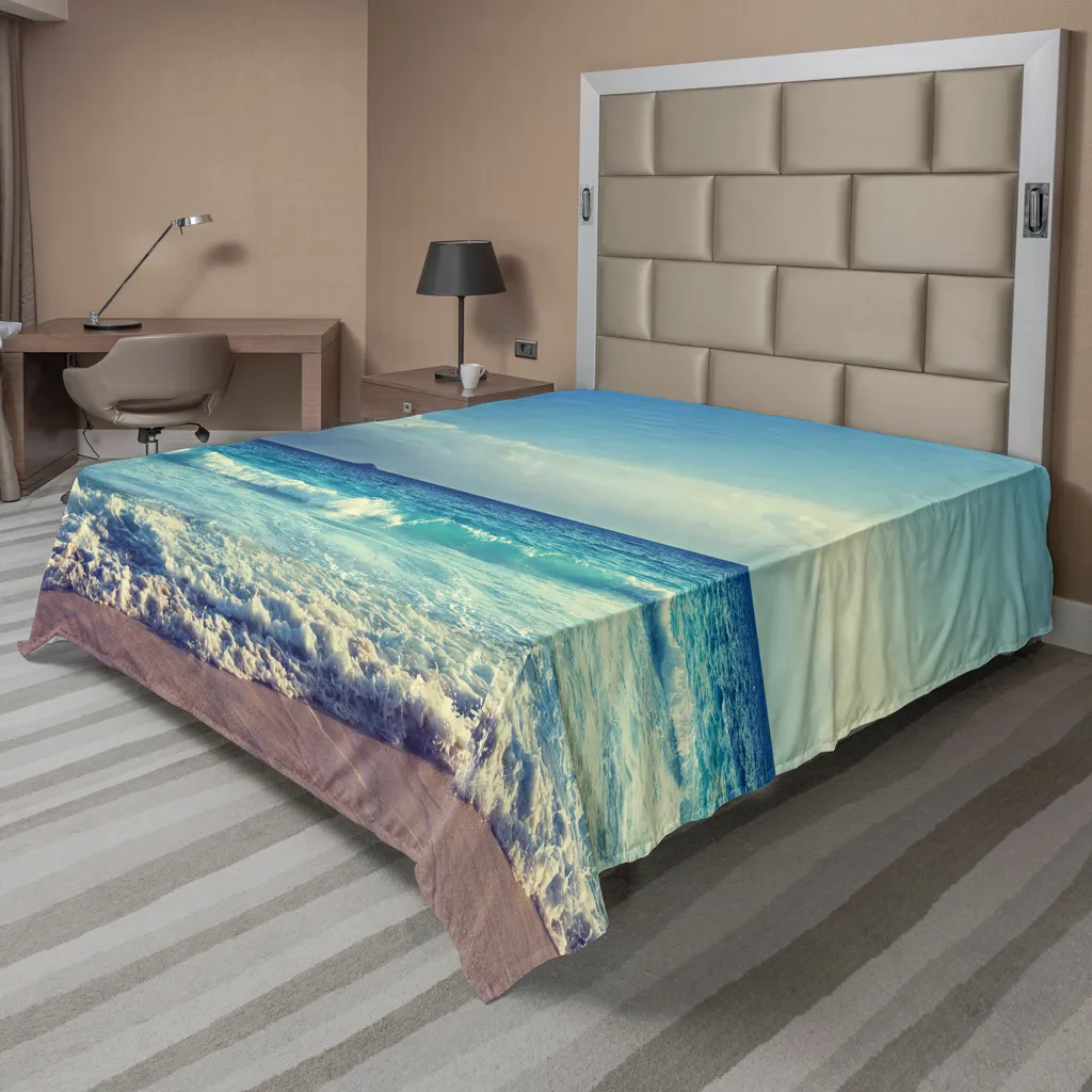 ABAKUHAUS Drap de Lit Île Tropicale Seychelles 260x228 cm Turquoise