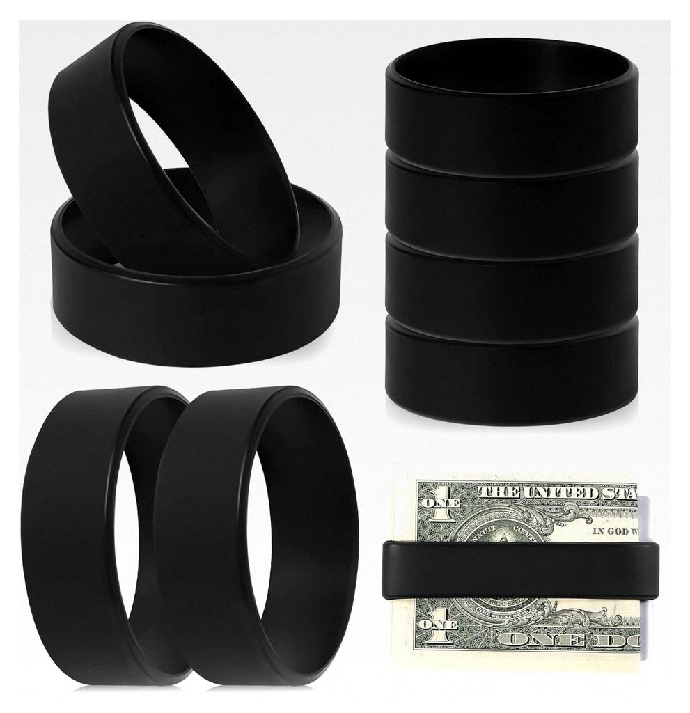 8 Stück Geldbänder aus Silikon für Bargeld und Karten mit 4 PVC Karten für Männer und Frauen (Schwarz)