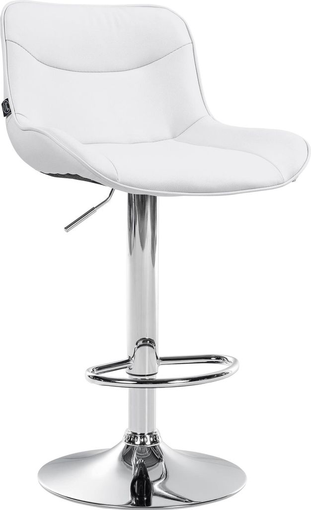 Barhocker RAGAD - Kunstleder Weiß 49x51x85 cm Silber | Barstuhl Höhenverstellbar Mit Lehne Drehbar Tresenhocker Tresenstuhl Kneipenhocker Kneipen...