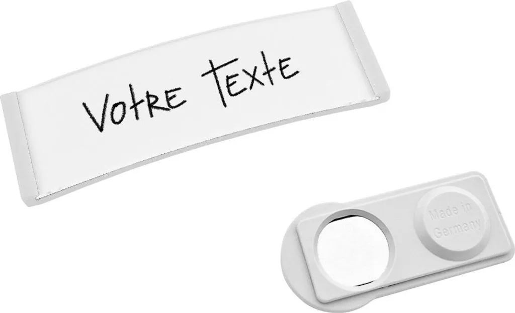 Badge Nominatif Aimanté Blanc Polar 68x22mm - Fixation sans Épingle - 10u