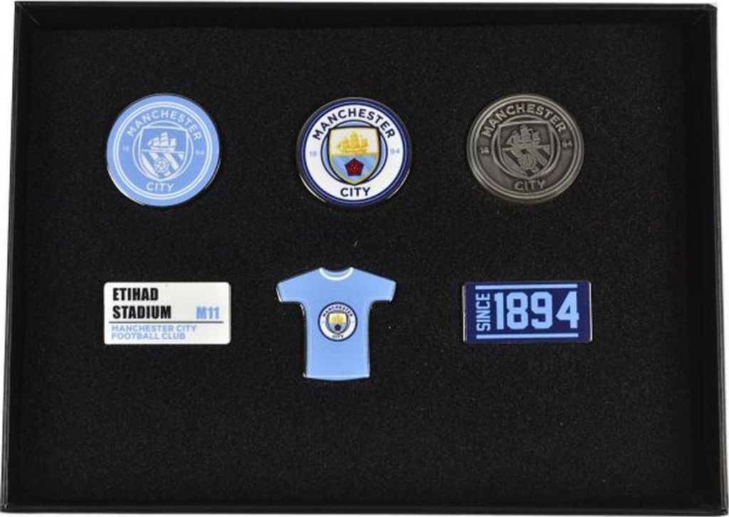 Manchester City FC - "Executive" Anstecker-Set, Metall (6er-Pack) BS6495 (Einheitsgröße) (Himmelblau/Weiß/Schwarz)