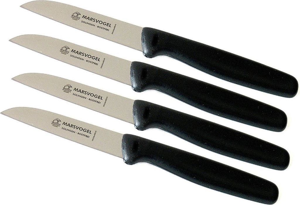 Marsvogel | Schälmesser Set | 4 Stück | gerade Klinge | ergonomischer PP Griff in Schwarz | Solingen Qualität