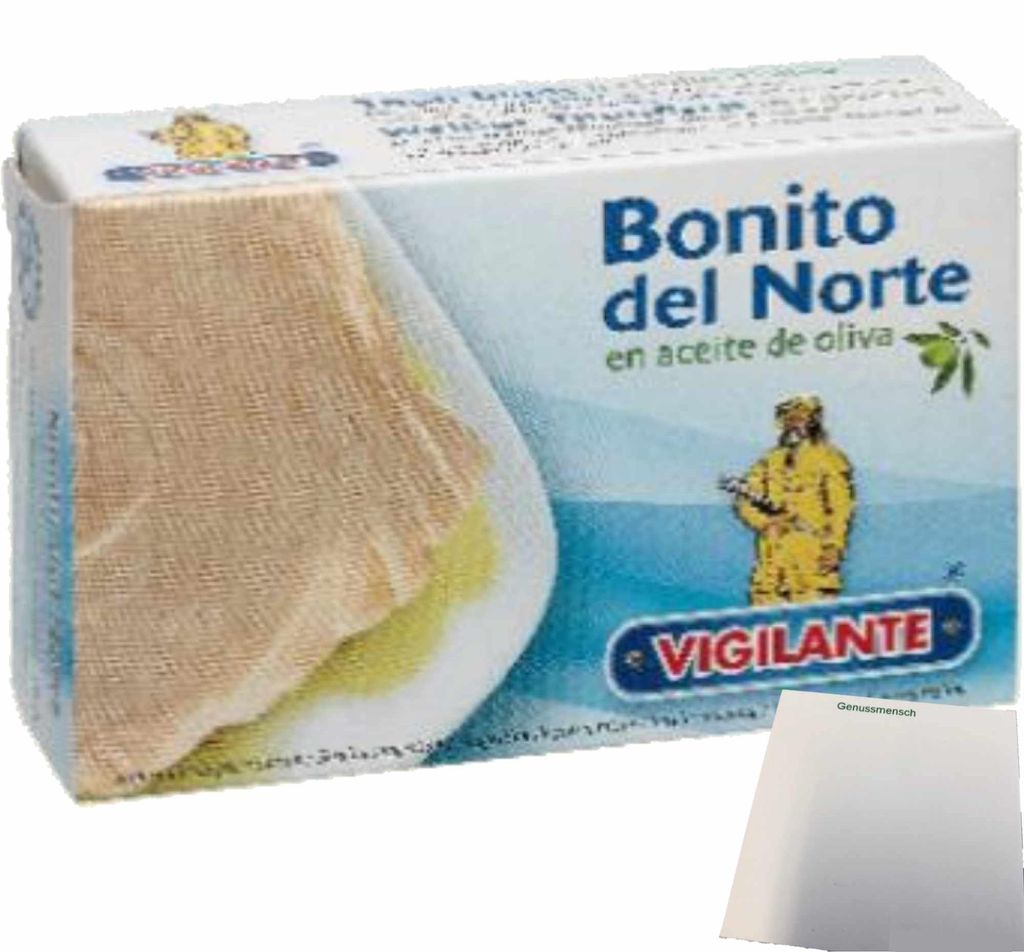 Vigilante "Weißer Thunfisch in Olivenöl" Bonito en aceite de oliva (115g Dose) + usy Block