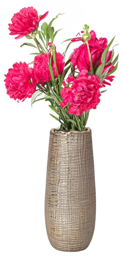 Blumenvase Leinenmuster - Keramik - Champagner Gold - 11 x 28 cm - moderne Vase