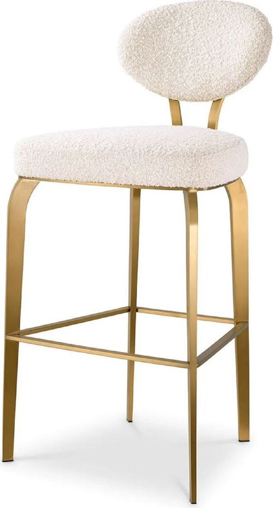 Casa Padrino Luxus Barstuhl Creme / Messing 50 x 55 x H. 106 cm - Gepolsterter Barhocker - Bar Möbel - Luxus Möbel - Luxus Qualität