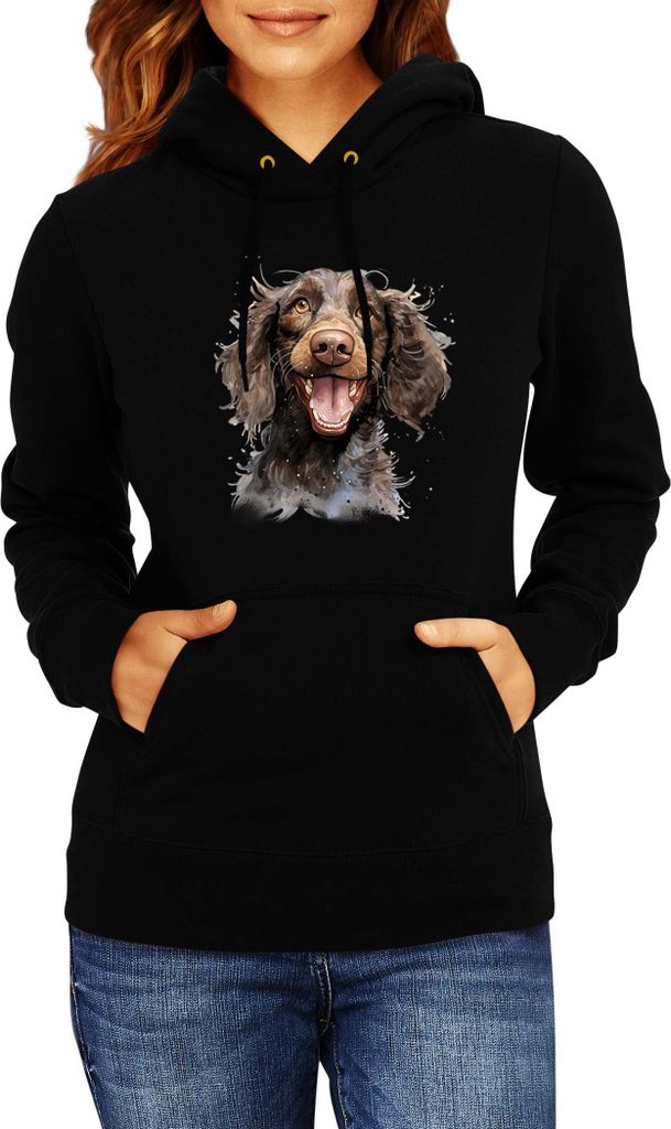 Damen Kapuzenpullover Funny Dogs Breeds American Water Spaniel Dog Breed 010, Lady XS / Schwarz