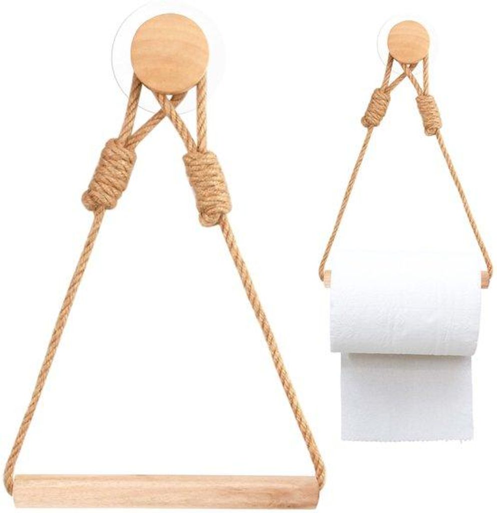 Vintage-Tolletpapierhalter aus Holz und Seil, multifunktional für Handtücher und Papier, ideal für Boho-Badkamer- und Tollet-Accessoires