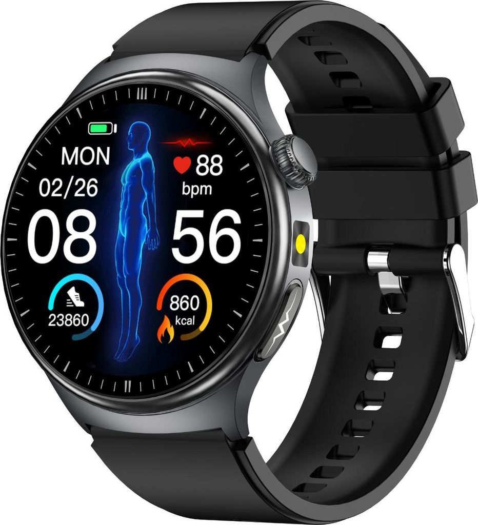 INF Smartwatch mit AMOLED, EKG, Herzfrequenz & Blutsauerstoffmessung Schwarz