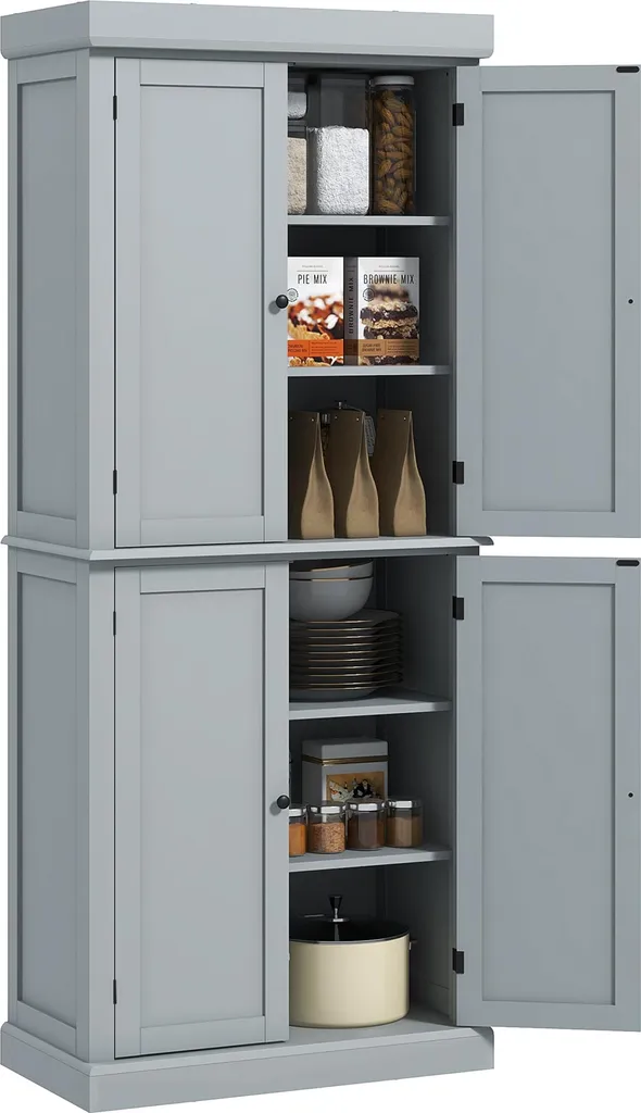 Meuble de rangement cuisine gris pour vaisselle et épicerie fine