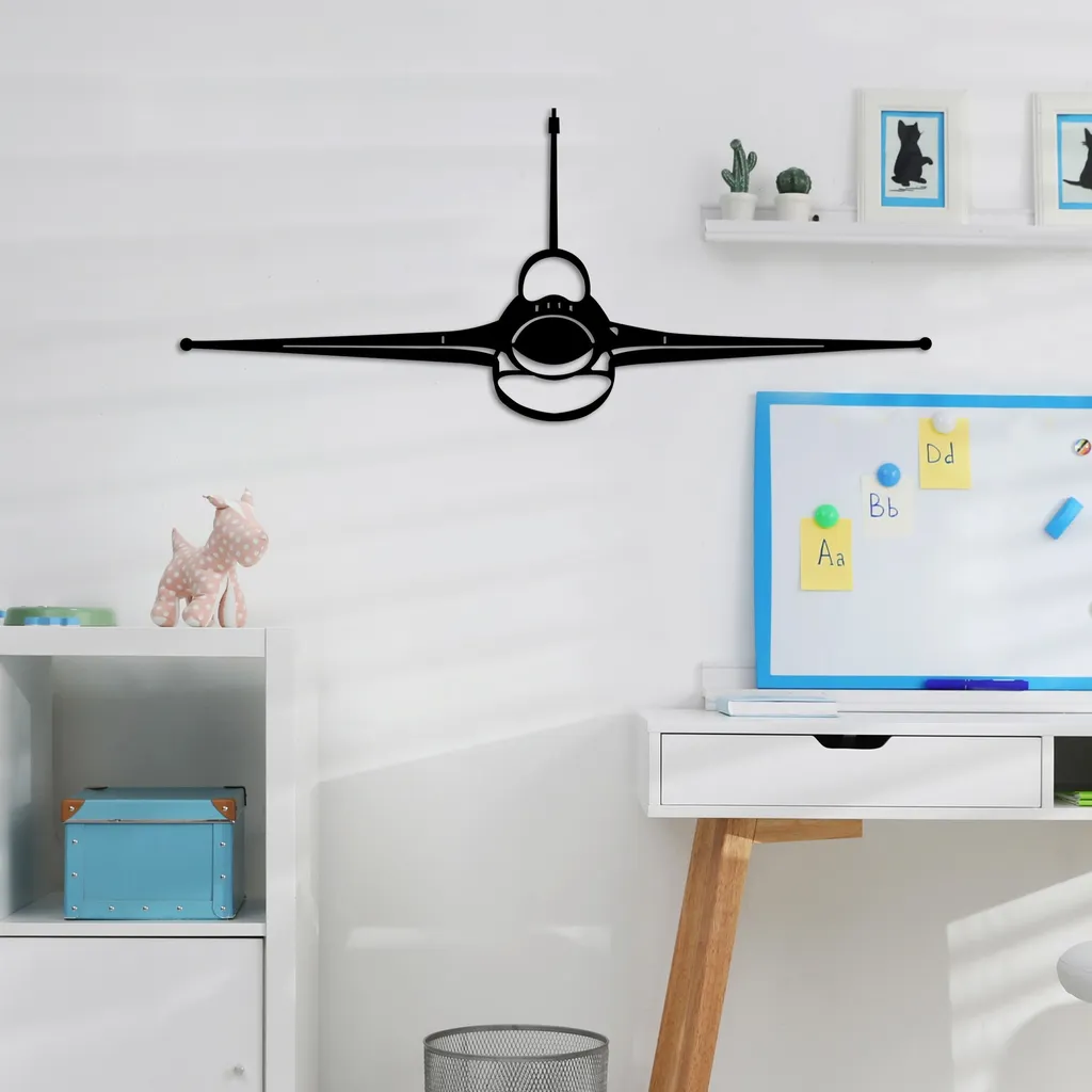 Decorazione da Parete F-16 Wallity Metallo Nero Design Moderno - 2